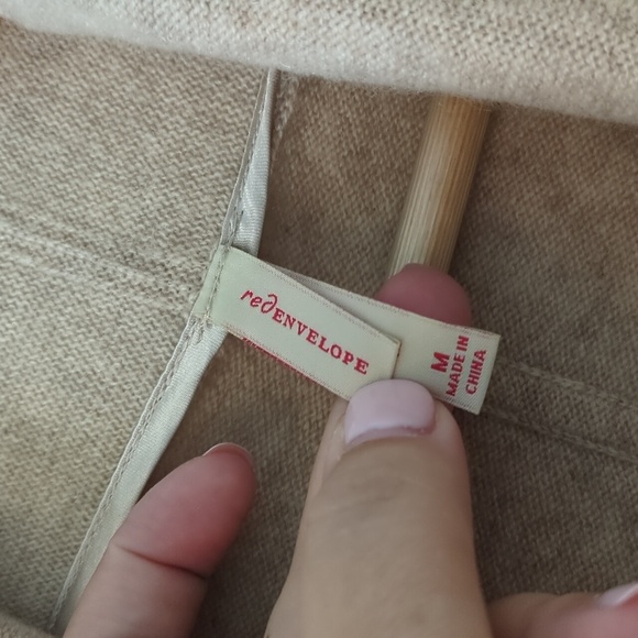 Red Envelope Tan Long Line Cardigan Cashmere Cozy Sweater W Shawl Collar+ Belt M - Picture 4 of 6